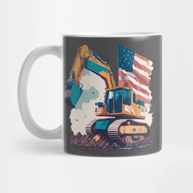 Excavator Dad Shirt American Flag by Schka